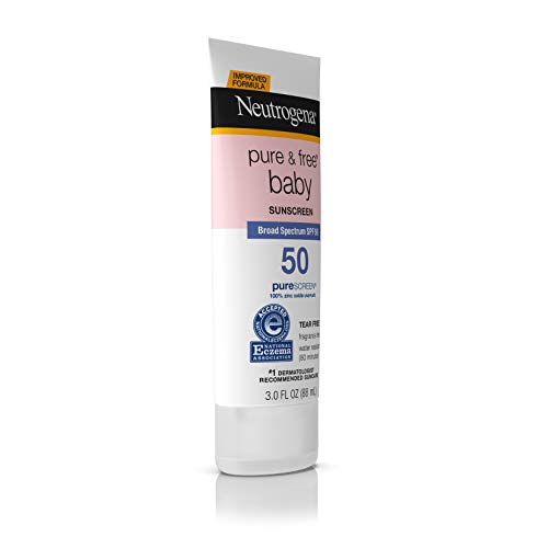 Neutrogena Pure & Baby Mineral Sunscreen Lotion with Broad Spectrum SPF 50 & Zinc Oxide, Water-Resistant, Hypoallergenic & Tear-Free Baby Sunscreen, 3 fl. oz (Pack of 2)