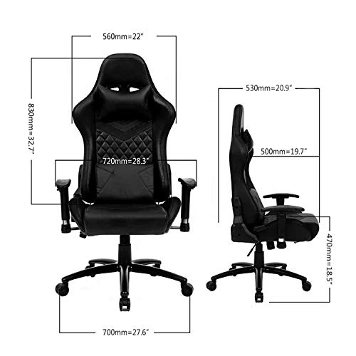 Gaming Chair with FOOTREST - Office Chair - Black with RGB/LED Lights Pillows Included