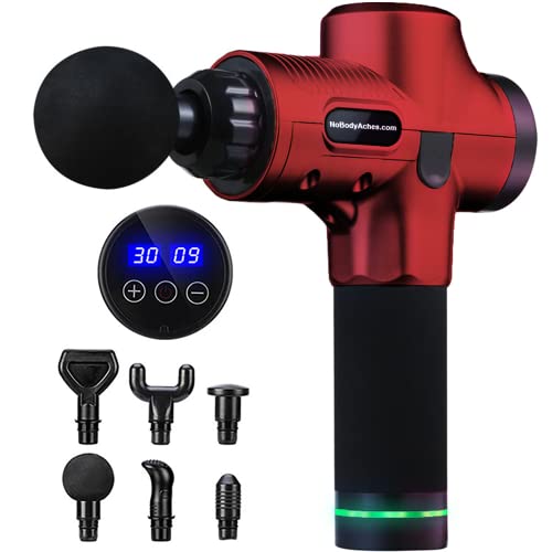 Massage Gun for Athletes, Portable Body Muscle Massager Professional Deep Tissue Massage Gun for Pain Relief with 6 Massage Heads 30 Speed High-Intensity Vibration Rechargeable - RED