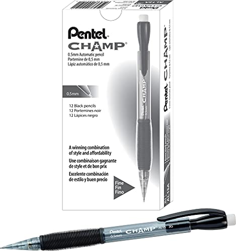 Pentel Al15a Champ Mechanical Pencil, 0.5 Mm,Translucent Gray Barrel, Dozen