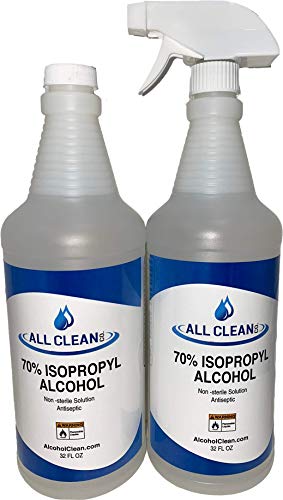 Isopropyl Alcohol 70% - 2-32 oz Bottles - Made in The USA - FDA Registered Facility - NRG AllClean - Rubbing Alcohol