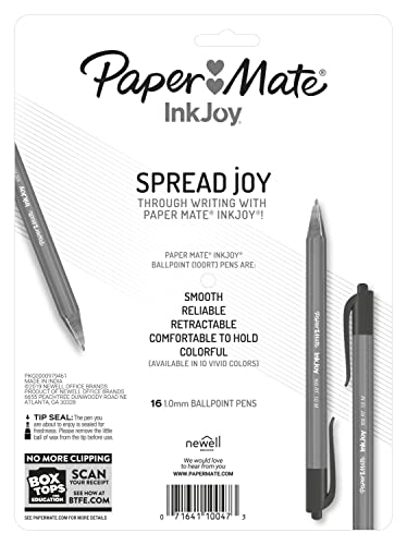 Paper Mate InkJoy 100RT Retractable Ballpoint Pens, Medium Point (1.0mm), Assorted, 16 Count