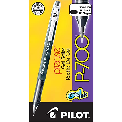 Pilot P-700 Rollerball Stick Gel Pen, Black Ink, Fine 0.7 mm, Dozen (PIL38610)