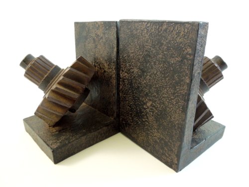 Hand Painted Industrial Brown Rusted Metal Steel Look Pinion Gear Bookends