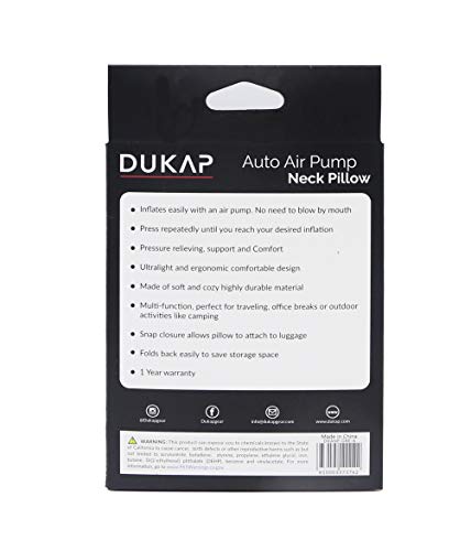DUKAP Auto Inflatable Air Pump Travel Neck Pillow for Neck Support, Travel Accessory for Airplane