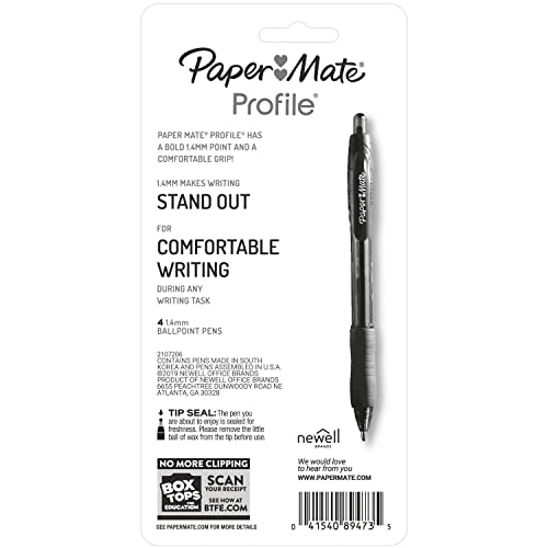 Paper Mate Profile Retractable Ballpoint Pens, Bold Point, Assorted Colors, 4 Pack
