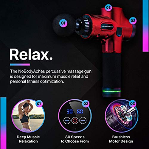 Massage Gun for Athletes, Portable Body Muscle Massager Professional Deep Tissue Massage Gun for Pain Relief with 6 Massage Heads 30 Speed High-Intensity Vibration Rechargeable - RED