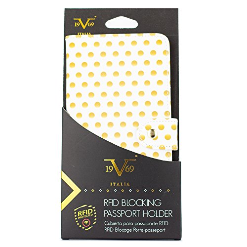 19V69 Italia RFID Passport Cover - Sturdy, Slim and Made from PU Leather (Golden Dots)
