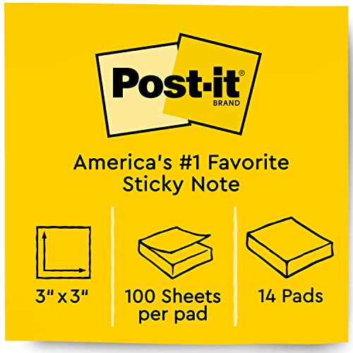 Post-it Notes, 3x3 in, 14 Pads, America's #1 Favorite Sticky Notes, Poptimistic Collection, Bright Colors (Acid Lime, Aqua Splash, Guava, Neon Green, Power Pink, Vital Orange)Recyclable (654-14AN)