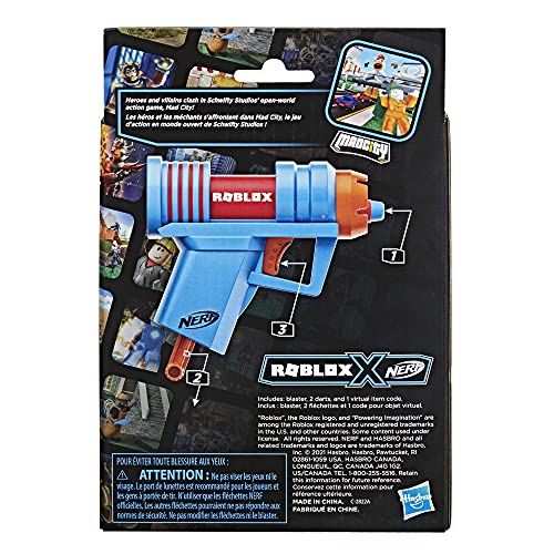 Nerf Roblox Mad City: Plasma Ray Dart Blaster, Pull-Down Priming Handle, 2 Nerf Elite Darts, Code to Unlock in-Game Virtual Item