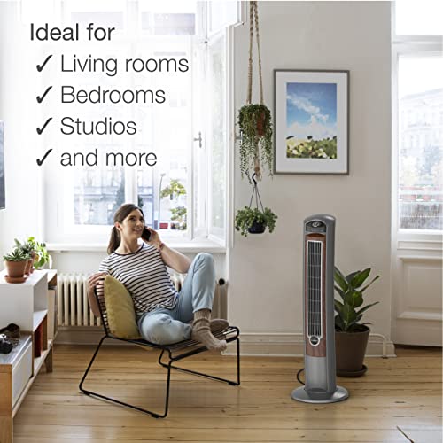 Lasko Wind Curve Portable Electric 42" Oscillating Tower Fan with Fresh Air Ionizer, Timer and Remote Control for Indoor, Bedroom and Home Office Use, Silverwood 2554