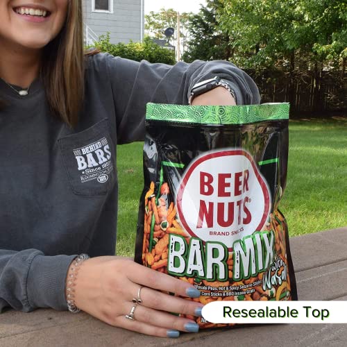 BEER NUTS Party Mixes - Crunchy Party Pretzels, Cheese Sticks, Sesame Sticks, Roasted Corn Nuts, & Salted Roasted Salty & Sweet Glazed Peanuts - Snack Chips Alternative - Resealable Bag