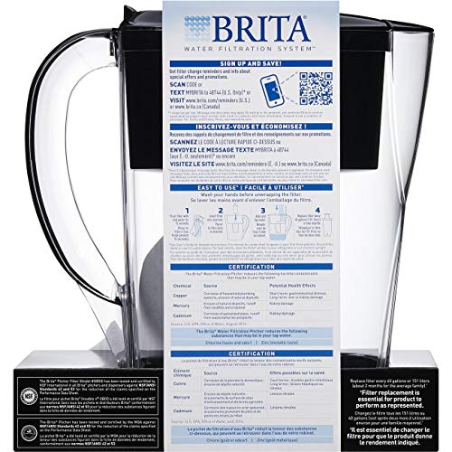 Brita 6 Cup Space Saver BPA Free Water Pitcher with 1 Filter, Black