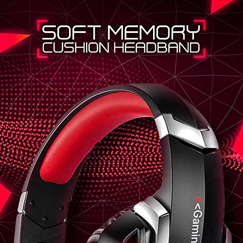 Gaming Headset Mic LED Headphones Stereo Bass Surround - RED & Black with LED Lights