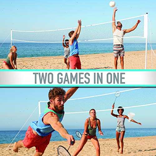 Franklin Sports Volleyball + Badminton Sets - Backyard + Beach Volleyball + Badminton Net Set with Rackets, Birdies, Volleyball + Portable Carry Bag