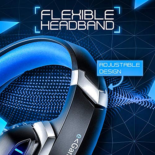 Gaming Headset Mic LED Headphones Stereo Bass Surround - Blue & Black with LED Lights