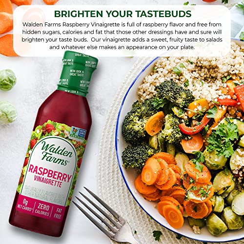 Walden Farms Raspberry Vinaigrette Dressing 12 oz Bottle (Pack of 6) Fresh and Delicious | Sugar Free 0g Net Carbs Condiment | Kosher Certified | So Tasty on Salads | Pizza | Vegetables | Cocktails and More