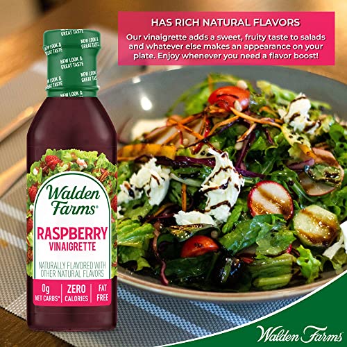 Walden Farms Raspberry Vinaigrette Dressing 12 oz Bottle (Pack of 6) Fresh and Delicious | Sugar Free 0g Net Carbs Condiment | Kosher Certified | So Tasty on Salads | Pizza | Vegetables | Cocktails and More