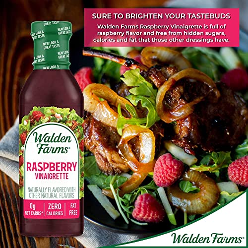 Walden Farms Raspberry Vinaigrette Dressing 12 oz Bottle (Pack of 2) Fresh and Delicious | Sugar Free 0g Net Carbs Condiment | Kosher Certified | So Tasty on Salads | Pizza | Vegetables | Cocktails and More