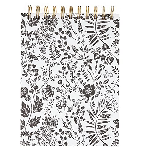 Pen+Gear Top Spiral Notebook Black White Floral, 6" x 8" x .6", 192 Pages